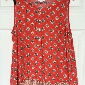 J. Jill Red Patterned Sleeveless Blouse